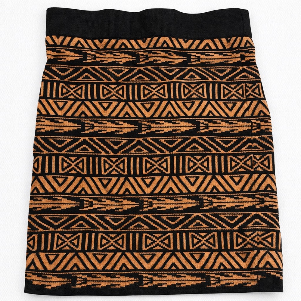 Size Small tribal pattern pencil skirt. Brown and black